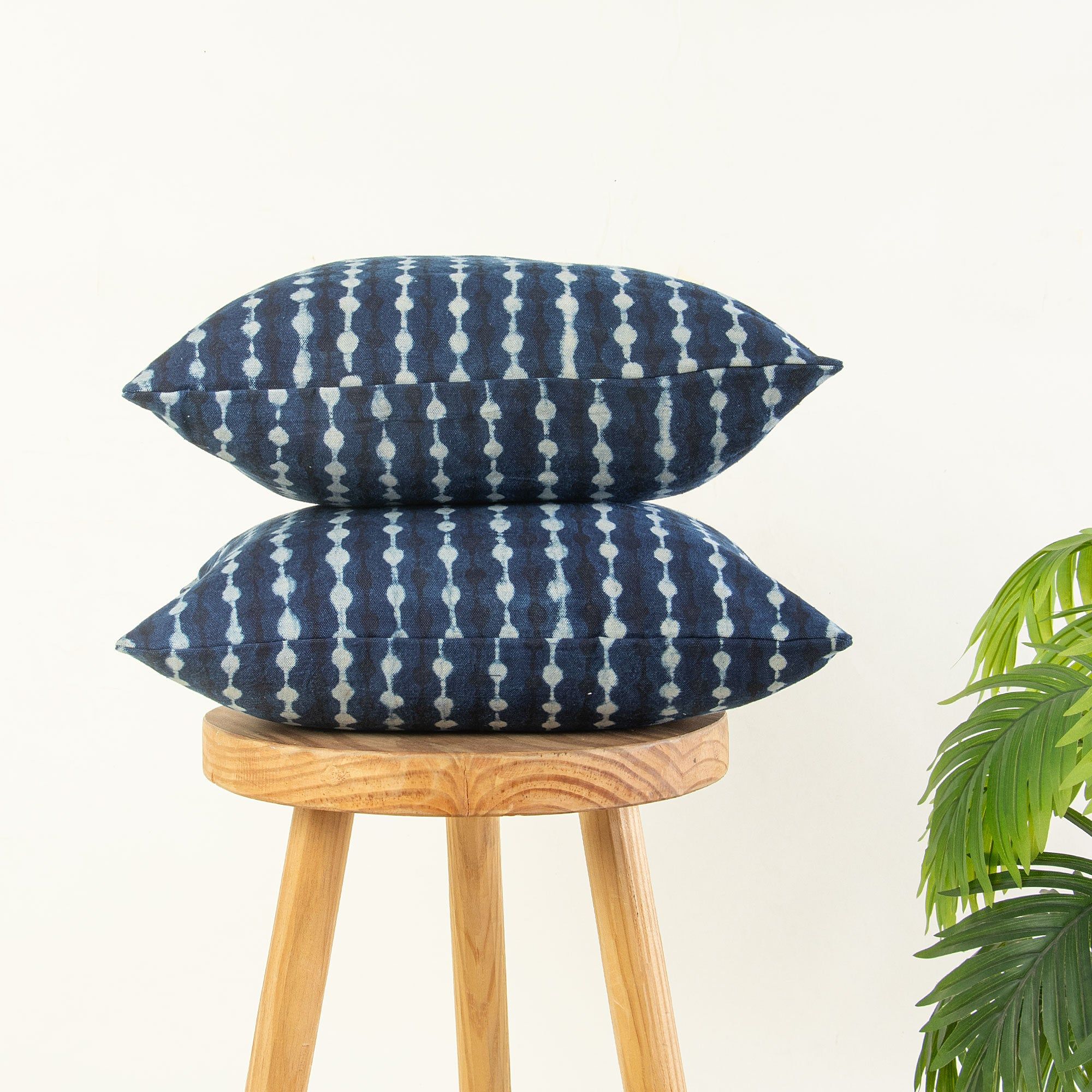 Hand Block Indigo Jaipuri Cotton Canvas Cushion Cover